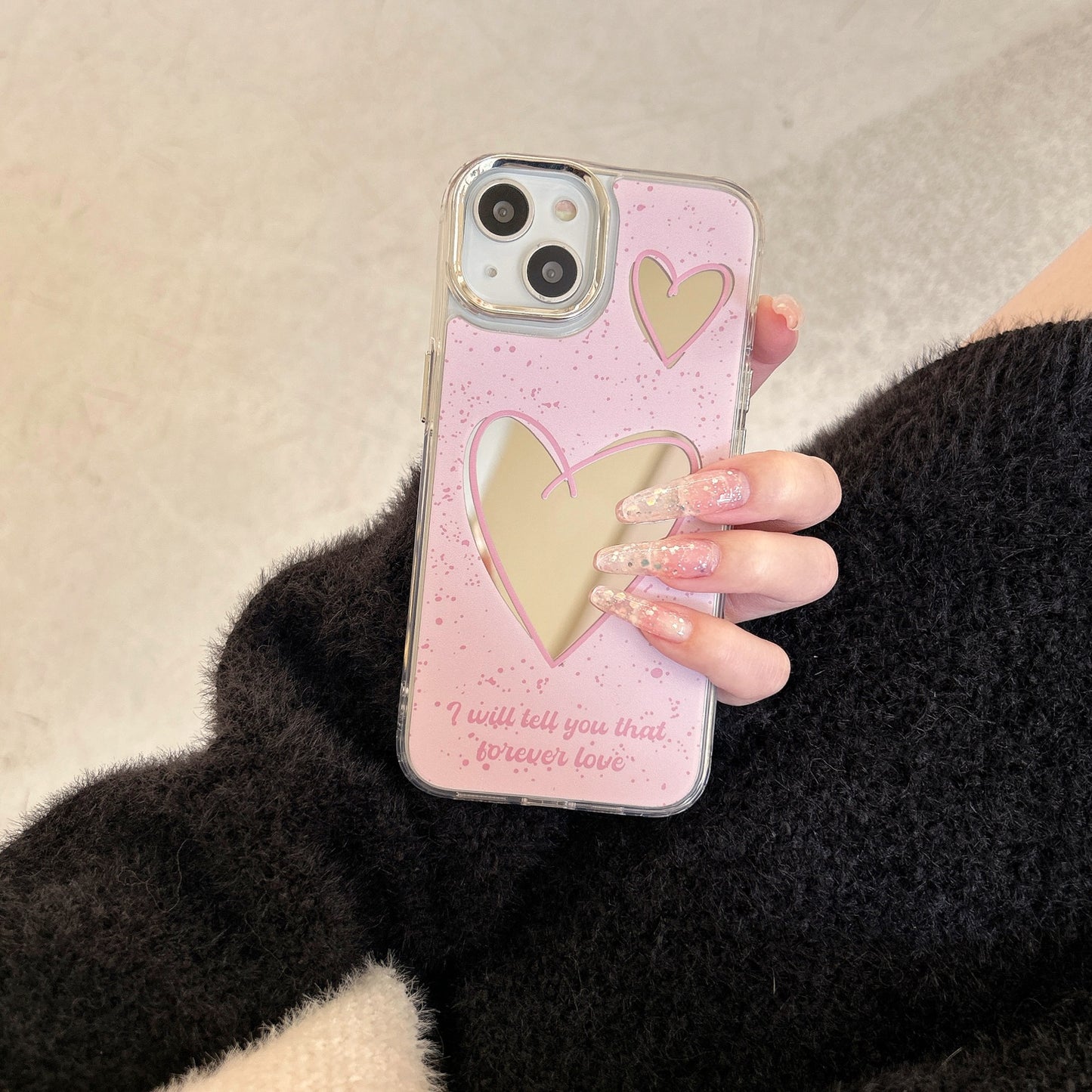 Pink heart mirror phone case