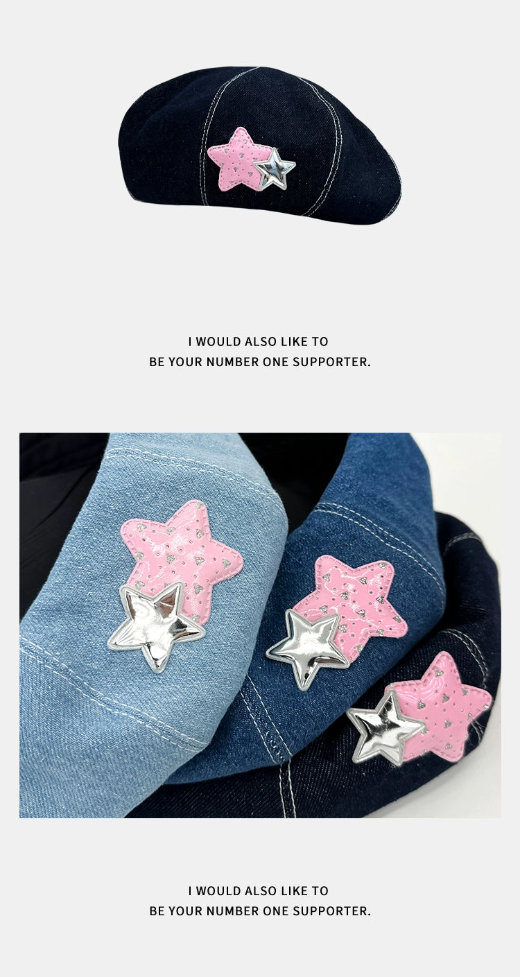 Pink Star Denim Beret