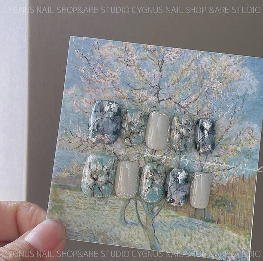 Pear Blossom Hand Painted Luxury Press On Nails Set