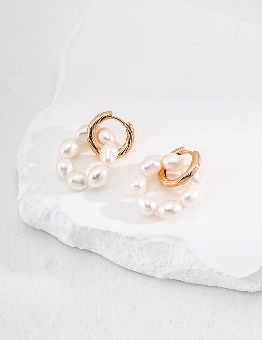 Pearl Twisted Small Drop Hoop Earrings