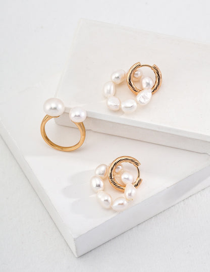 Pearl Twisted Small Drop Hoop Earrings