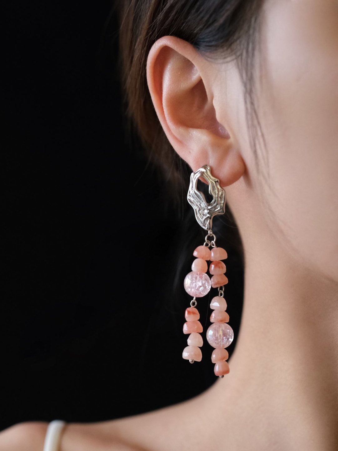 Pink Beaded Drop Earrings