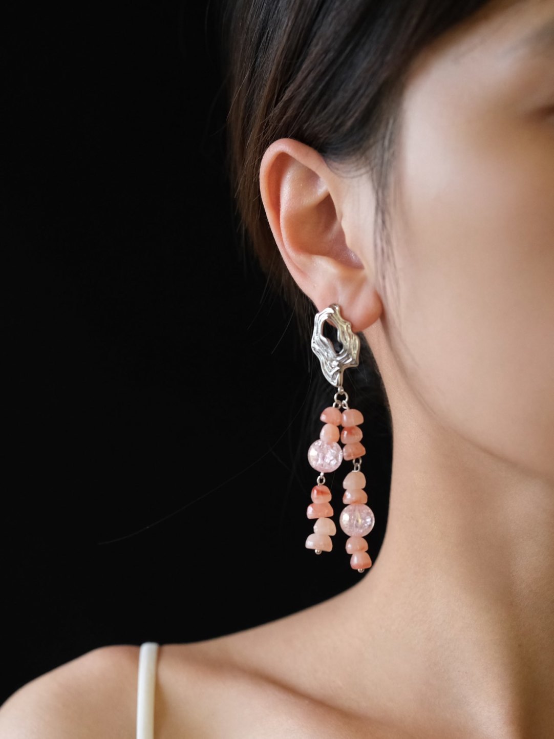 Pink Beaded Drop Earrings