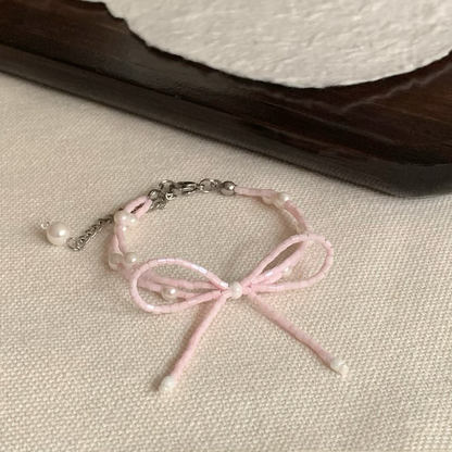 Pink Bow Pearl Beaded Bracelet