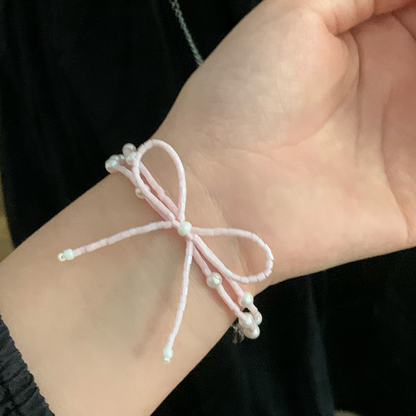 Pink Bow Pearl Beaded Bracelet