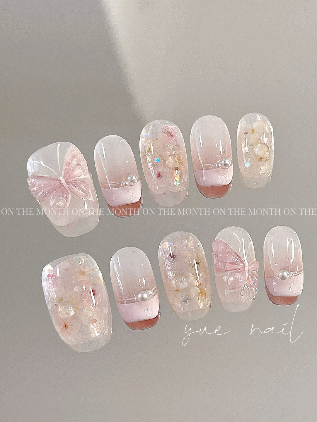 Pink Butterfly Dried Flower Coquette Press On Nails Set