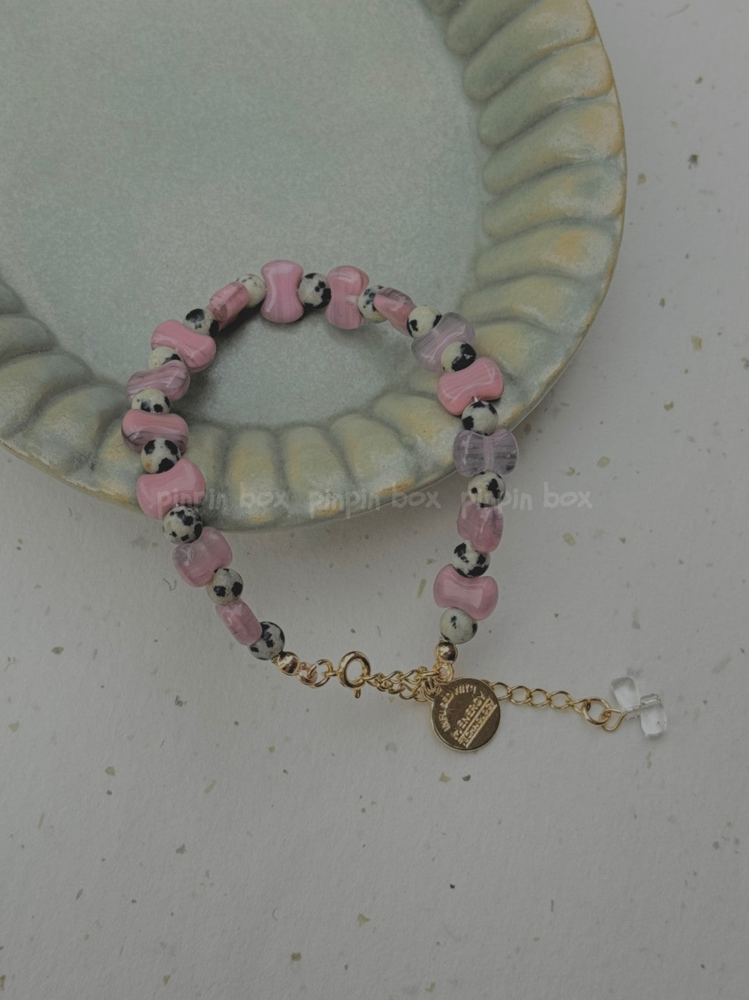 Pink Dalmatian Beaded Bracelet