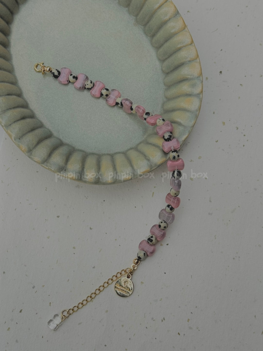 Pink Dalmatian Beaded Bracelet