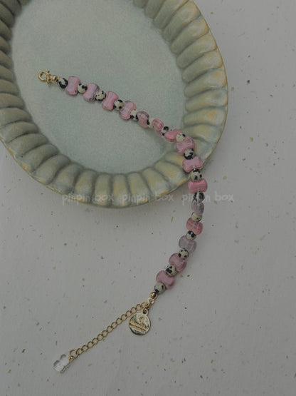 Pink Dalmatian Beaded Bracelet