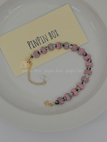 Pink Dalmatian Beaded Bracelet