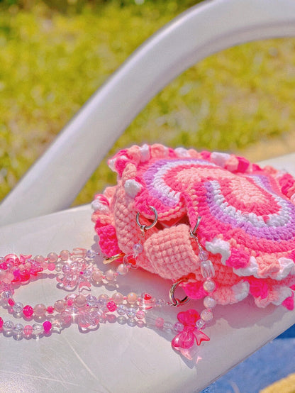 Pink Heart Crochet Shoulder Bag