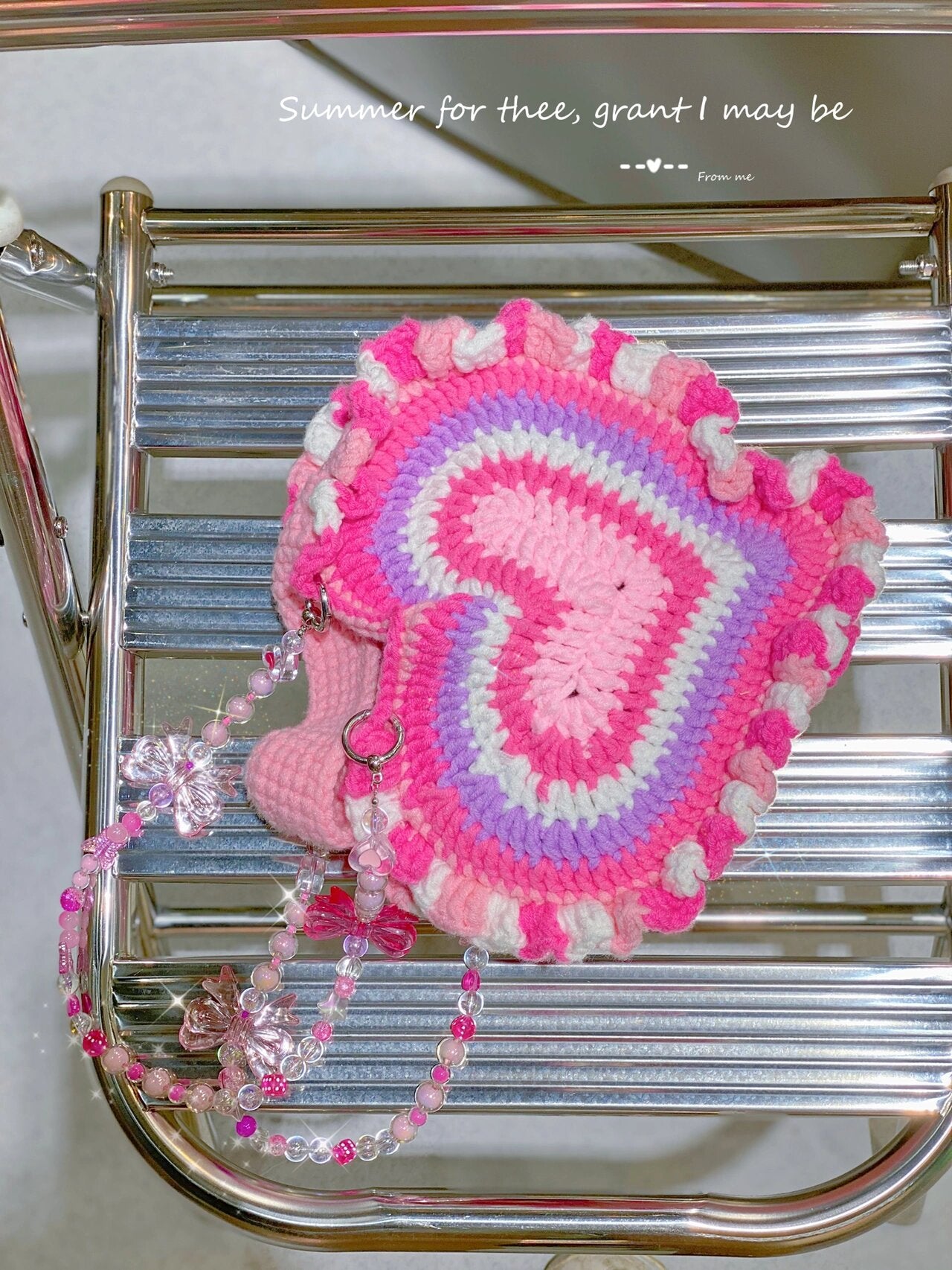 Pink Heart Crochet Shoulder Bag