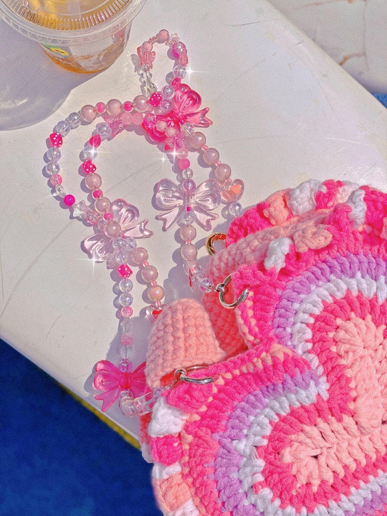 Pink Heart Crochet Shoulder Bag