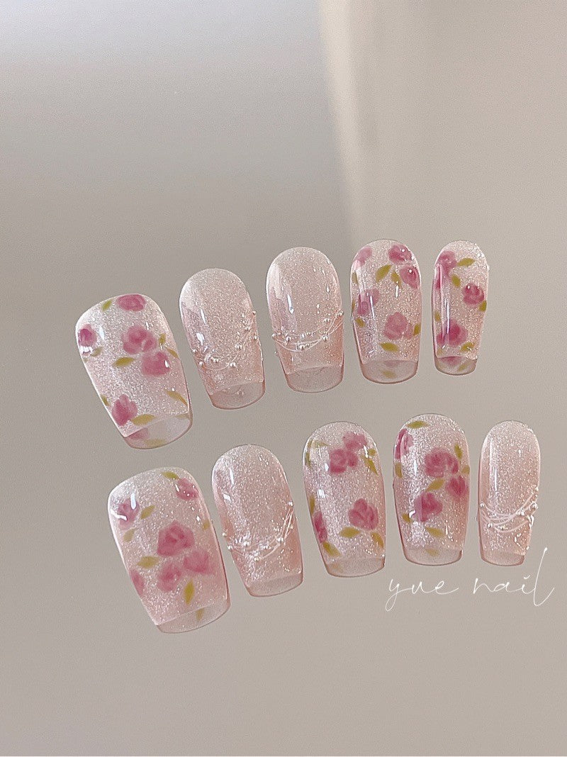 Pink Rose Press On Nails Set