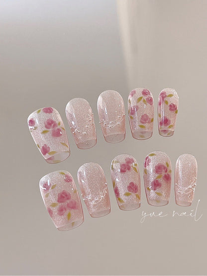 Pink Rose Press On Nails Set