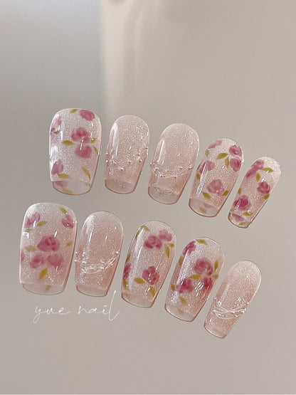 Pink Rose Press On Nails Set