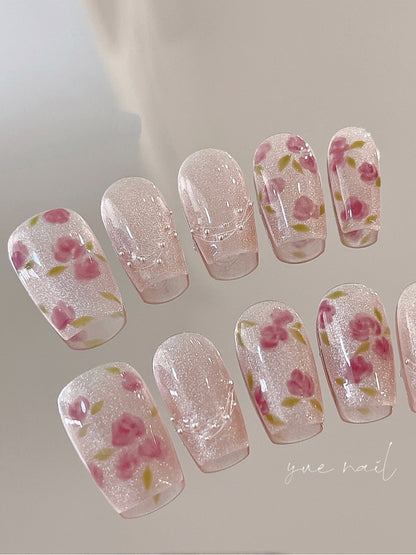 Pink Rose Press On Nails Set