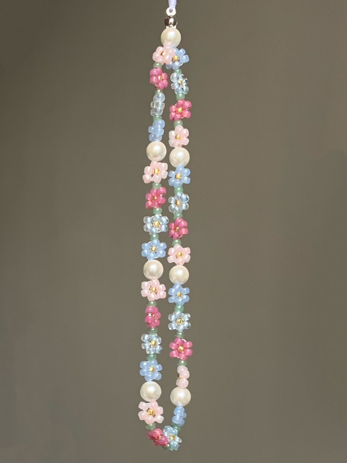 Pink and Blue Flower Beaded Phone Charm