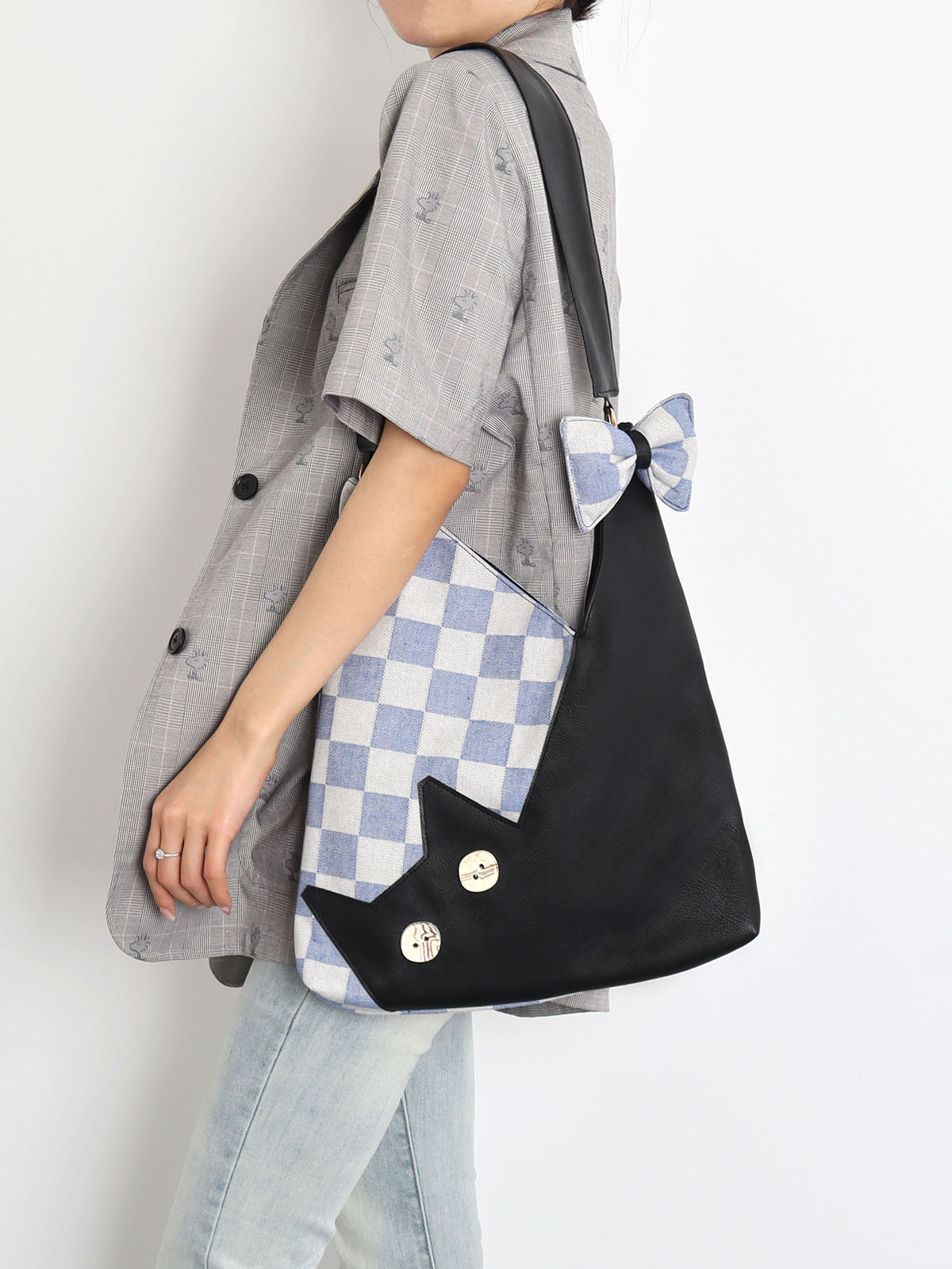 Plaid Cat Bow Shoulder Bag