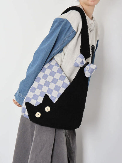 Plaid Cat Bow Shoulder Bag