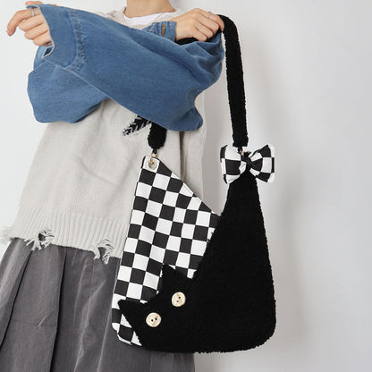 Plaid Cat Bow Shoulder Bag