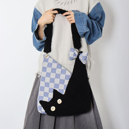 Plaid Cat Bow Shoulder Bag