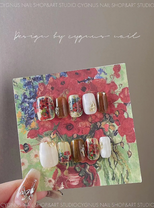 Poppy Flowers Luxury Hand Painted Press On Nails Set