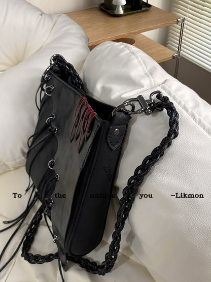 Punk Tassel Top-Grain Leather Crossbody Bag