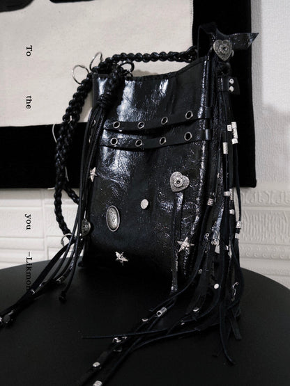 Punk Tassel Top-Grain Leather Crossbody Bag