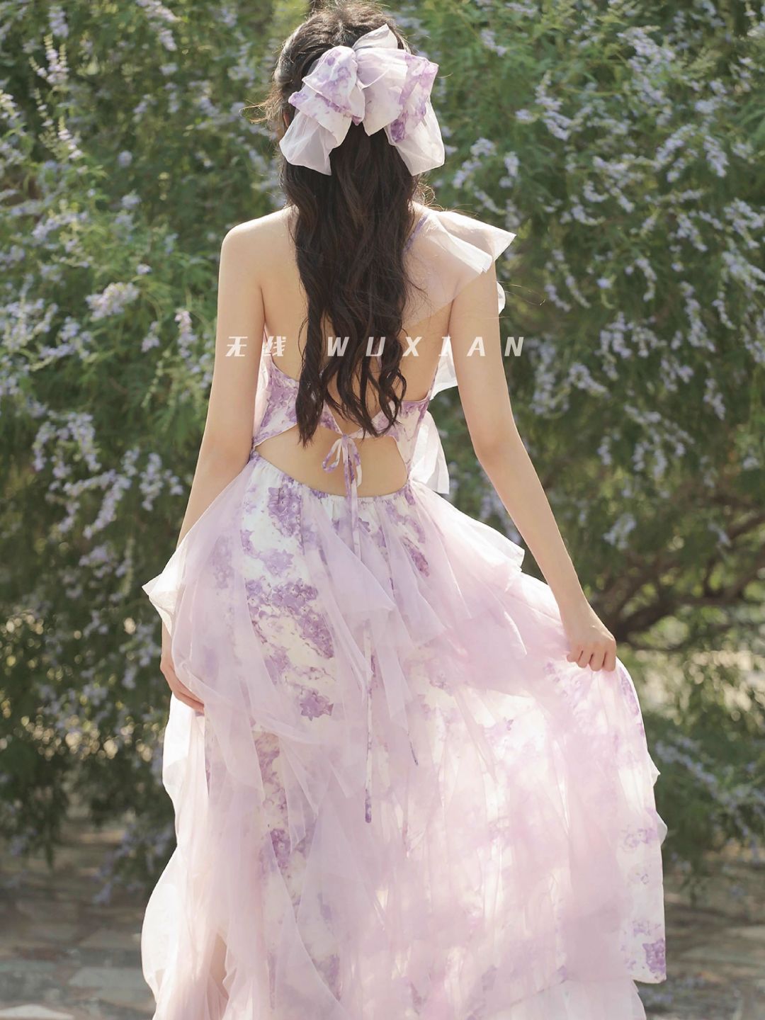 Purple Backless Ruffles Tiered Dress