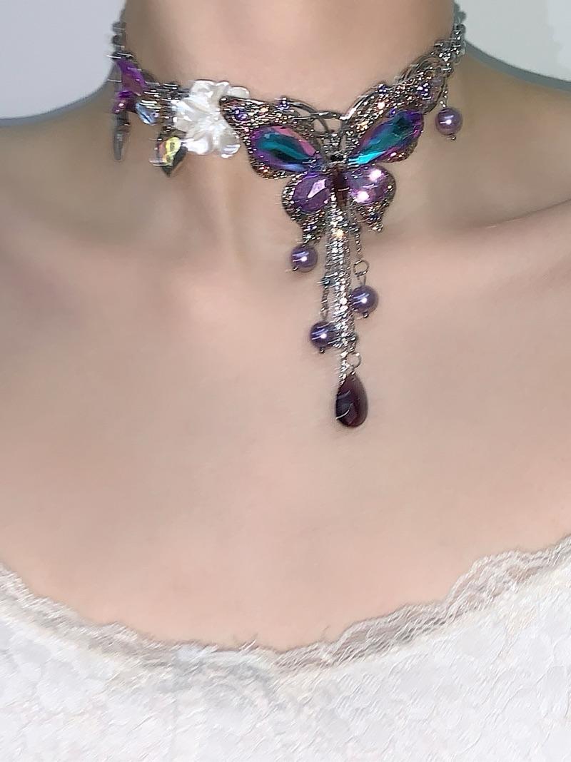 Purple Butterfly Tassel Choker