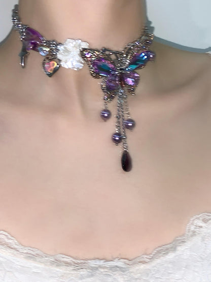 Purple Butterfly Tassel Choker