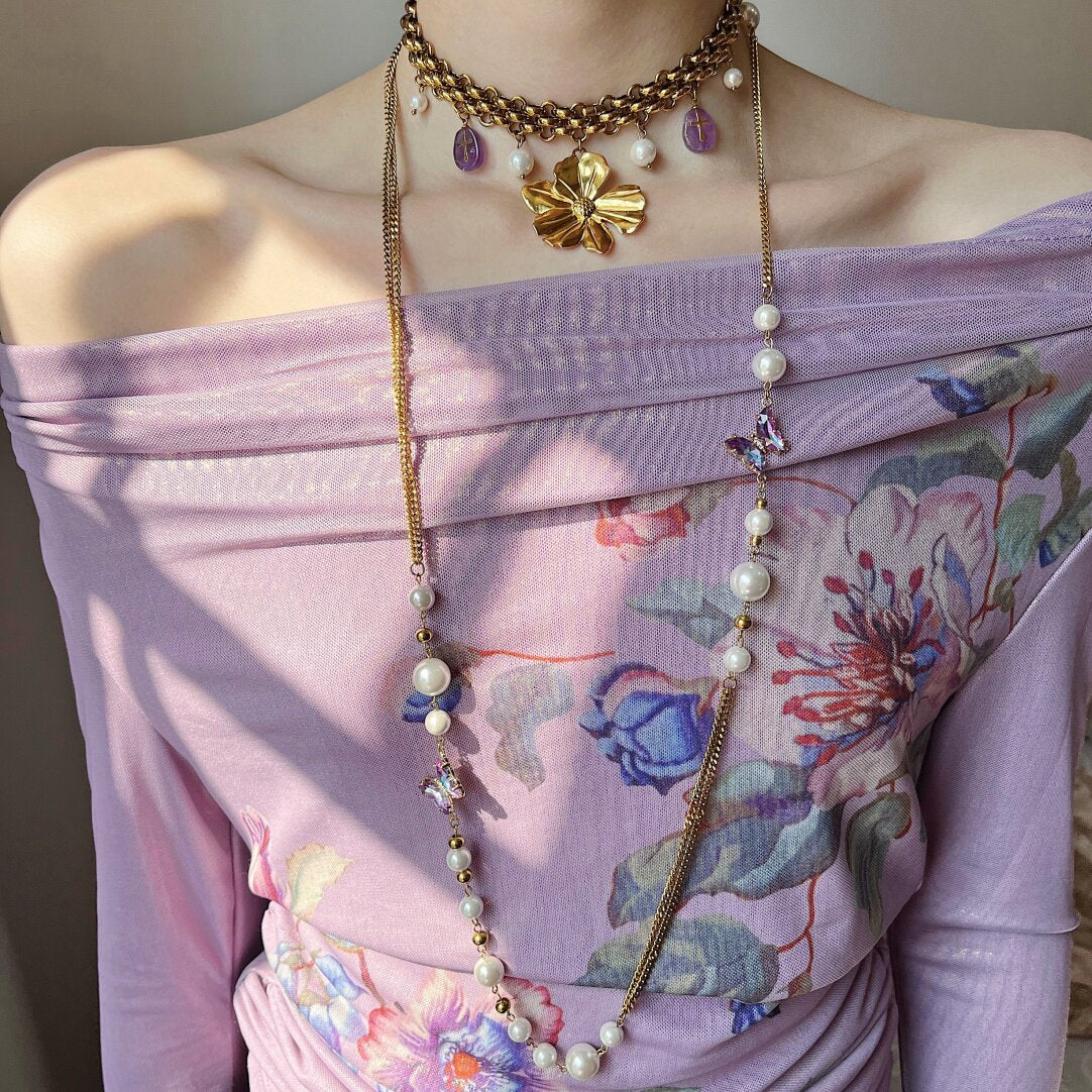 Purple Dream Pearl Layered Necklace