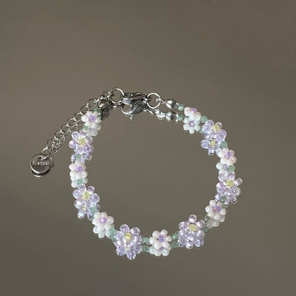 Purple Flower Beaded Bracelet