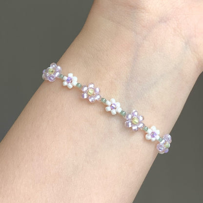 Purple Flower Beaded Bracelet