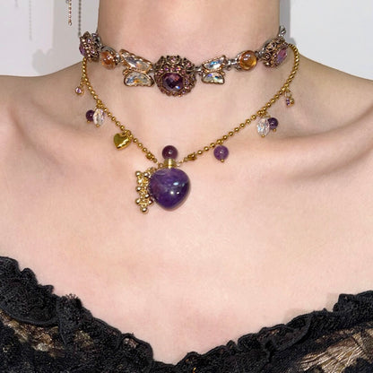 Purple Heart Layered Choker Necklace