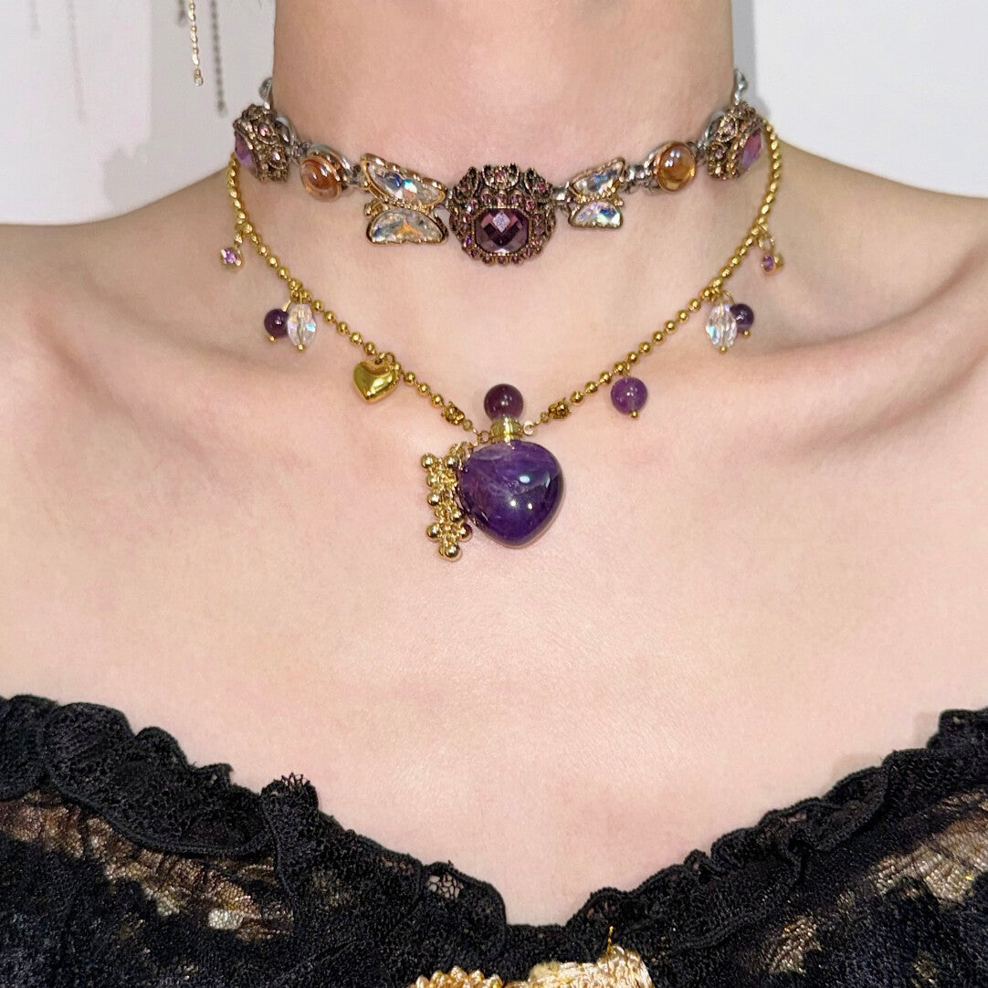 Purple Heart Layered Choker Necklace