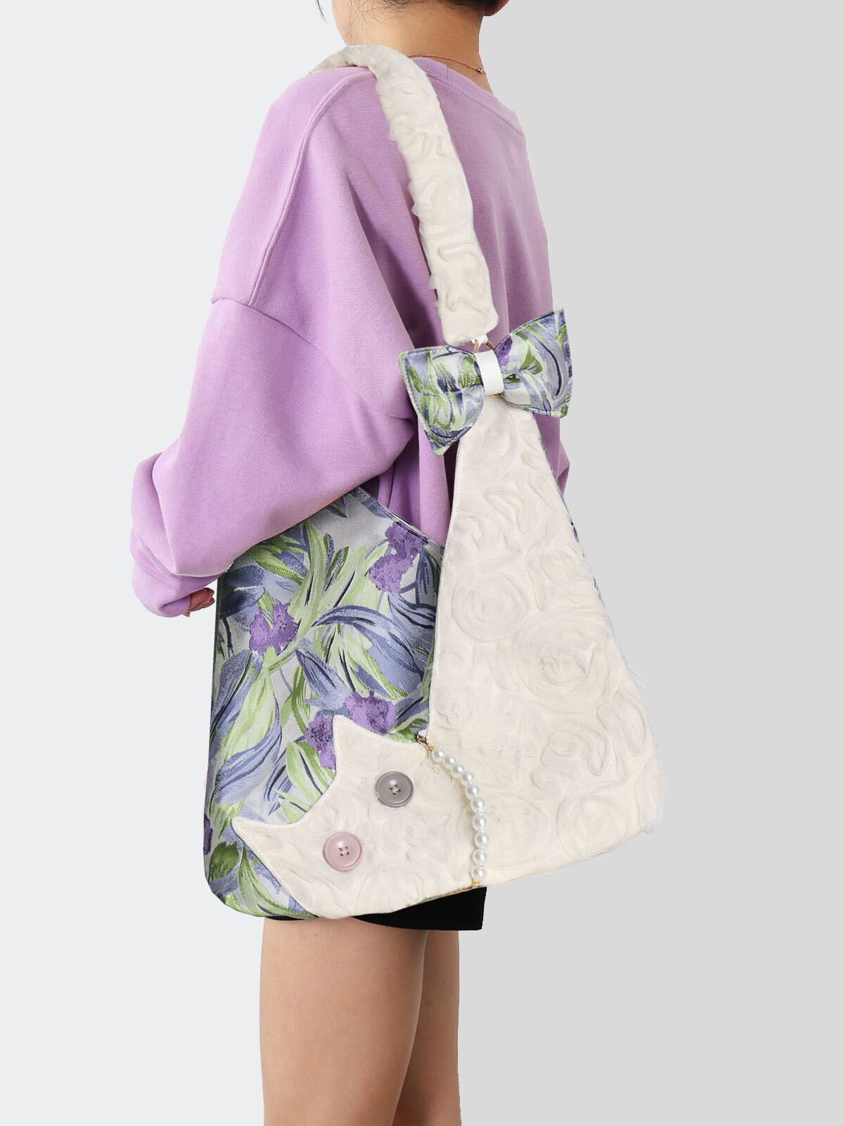 Purple Iris Chiffon Cat Bow Shoulder Bag