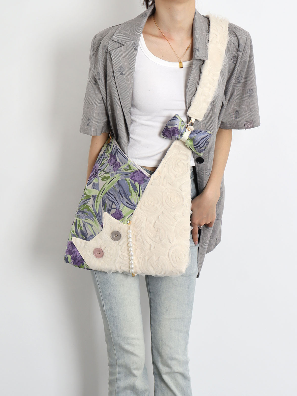 Purple Iris Chiffon Cat Bow Shoulder Bag