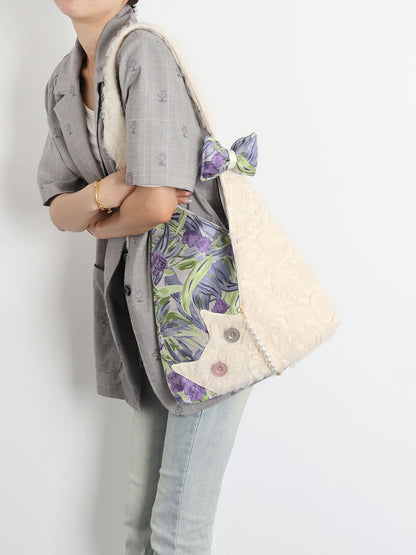 Purple Iris Chiffon Cat Bow Shoulder Bag