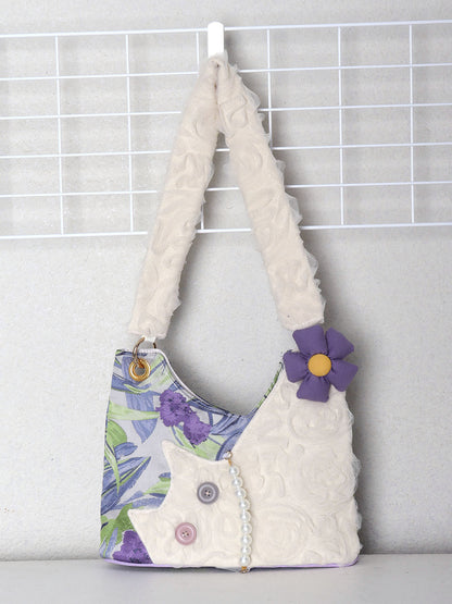 Purple Iris Chiffon Cat Bow Shoulder Bag