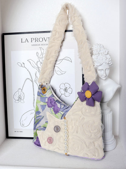 Purple Iris Chiffon Cat Bow Shoulder Bag