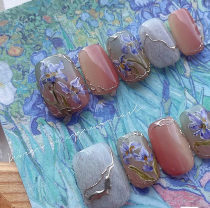 Purple Iris Hand Painted Press On Nails Set