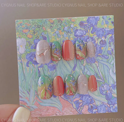 Purple Iris Hand Painted Press On Nails Set