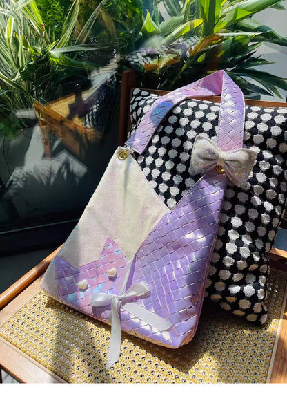 Purple Sequins Cat Bow Shoulder Bag