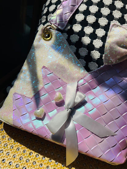 Purple Sequins Cat Bow Shoulder Bag