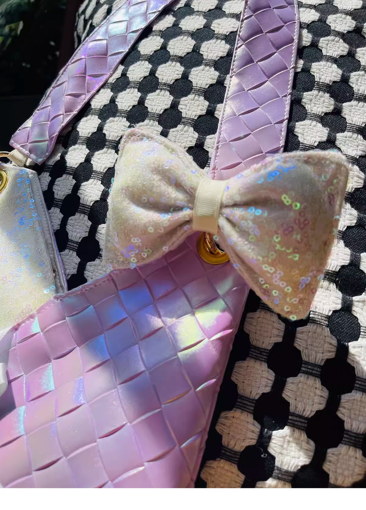 Purple Sequins Cat Bow Shoulder Bag