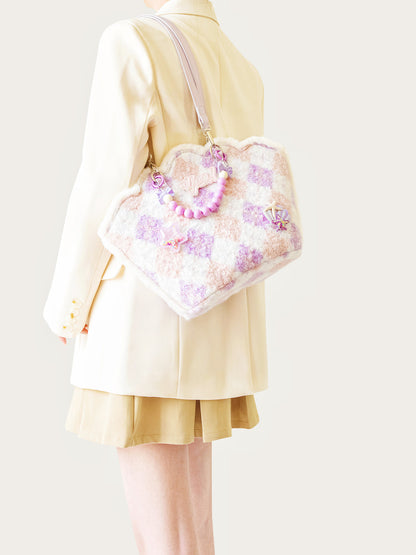 Purple Shell-Shaped Plush Beaded Shoulder Bag