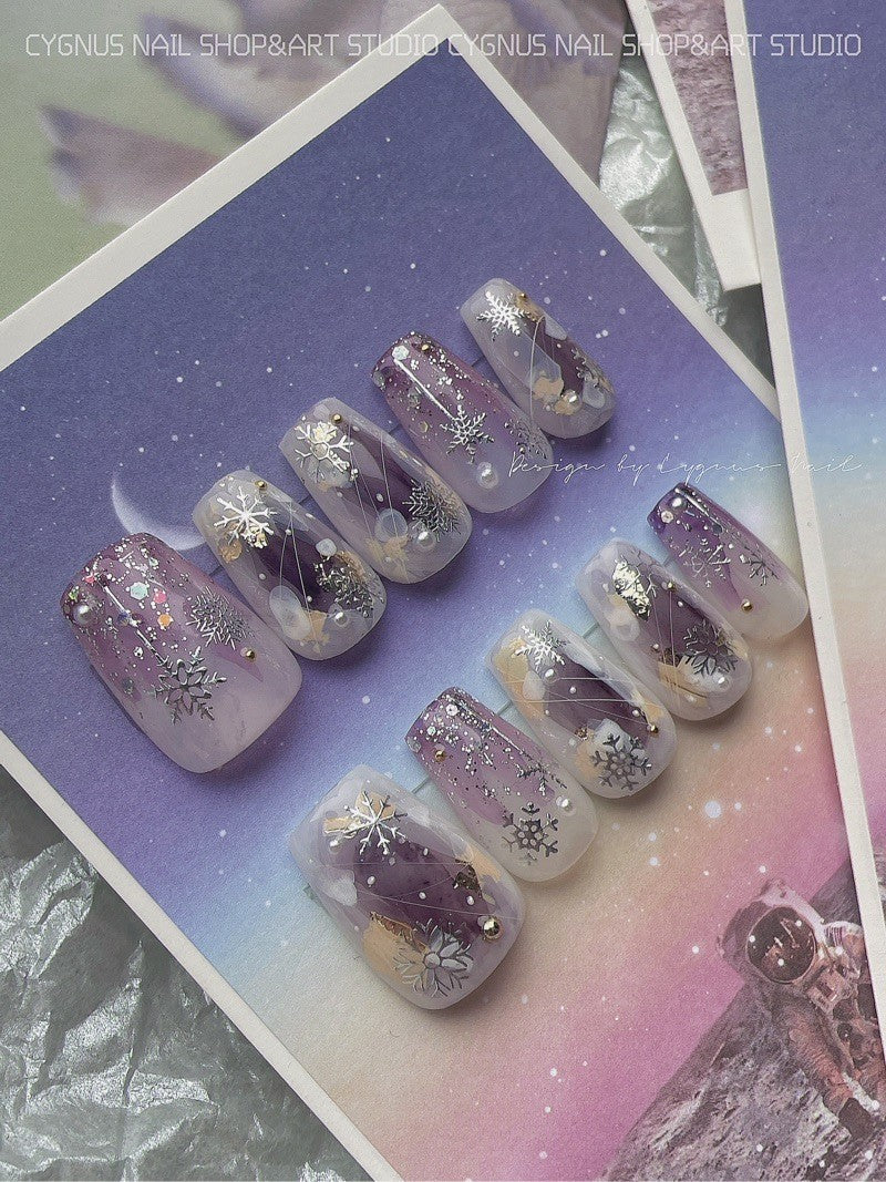 Purple Snowy Land Press On Nails Set