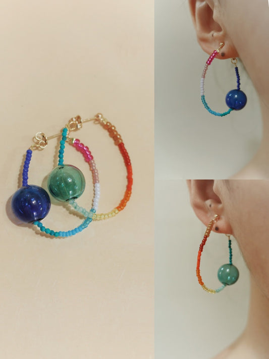 Rainbow Bubble Beaded Hoop Earrings